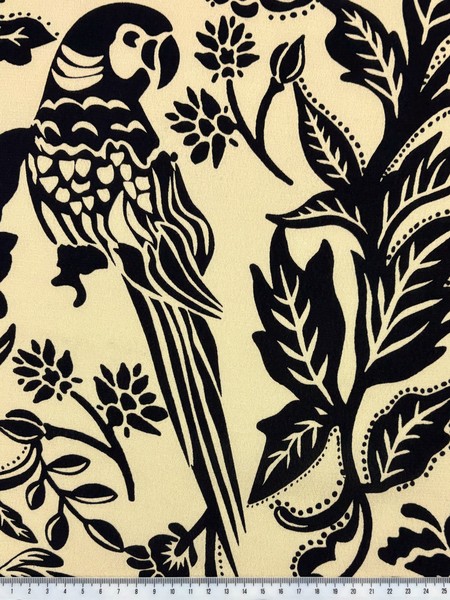 Parrots in Black on Butterscotch Digital Printed Viscose
