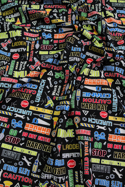 Construction Crew Words Printed Cotton