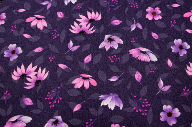 Mauve & Purple Flowers Printed Cotton