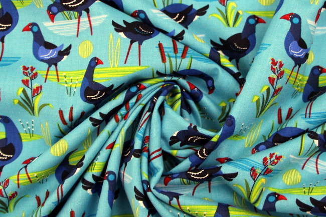 Early Birds Pukeko Printed Kiwiana Cotton
