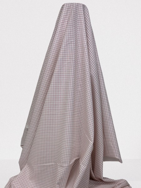 Red & Soft White Grid Patterned Printed Cotton