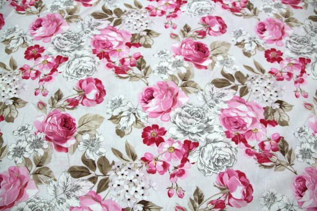 Pretty Vintage Rose Printed Cotton New Image