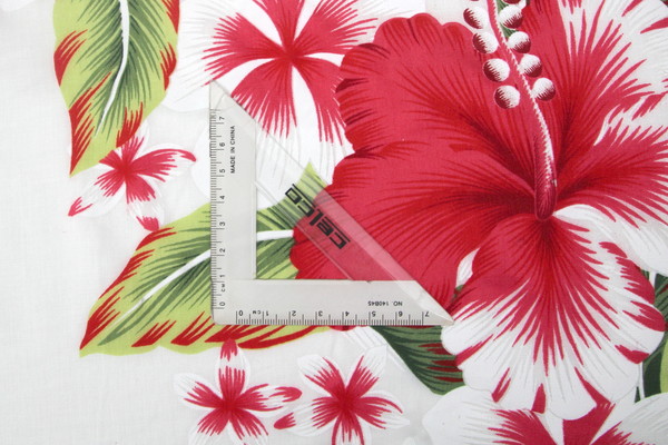 Red Hibiscus & Frangapani on White Hawaiian Printed Rayon 