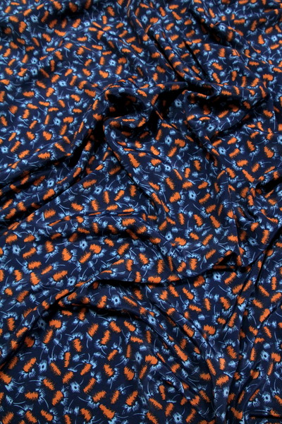 Blue & Tan on Navy Rayon