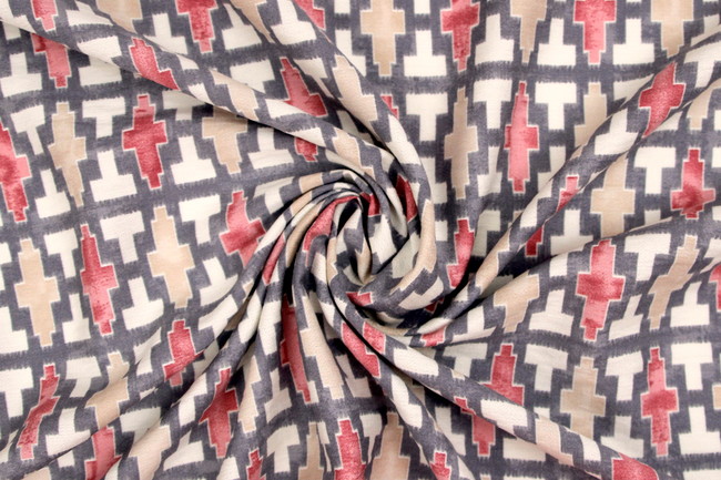 Multi Geometric on Smokey Grey Cotton Crepe