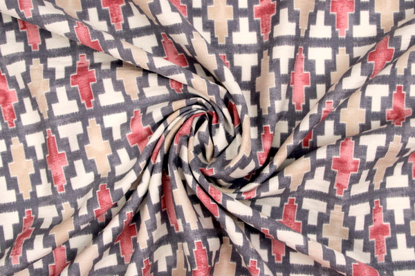 Multi Geometric on Smokey Grey Cotton Crepe