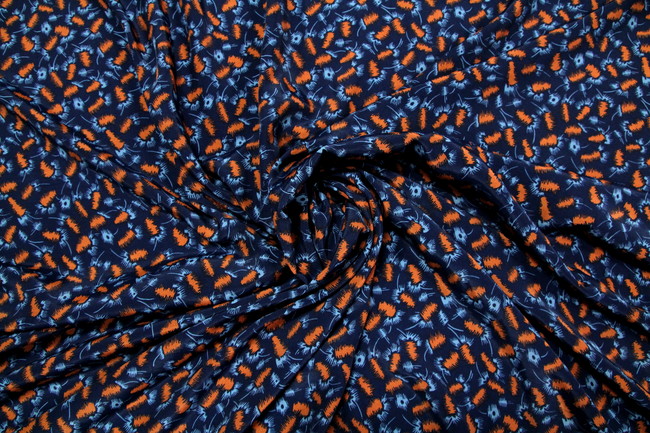 Blue & Tan on Navy Rayon