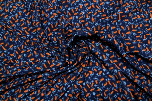 Blue & Tan on Navy Rayon