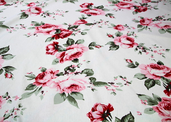 Blush Pink Roses on Ivory Stretch Cotton