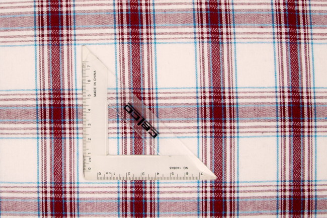 Maroon, Bright Blue & White Checked Linen