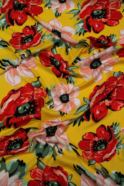 Bright Flowers on Bright Yellow Printed Rayon