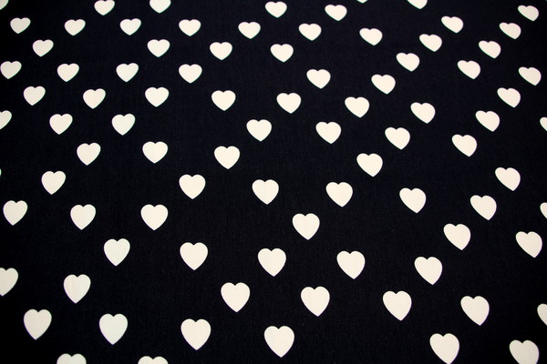 Cream Hearts on Black Light-Weight Polyester