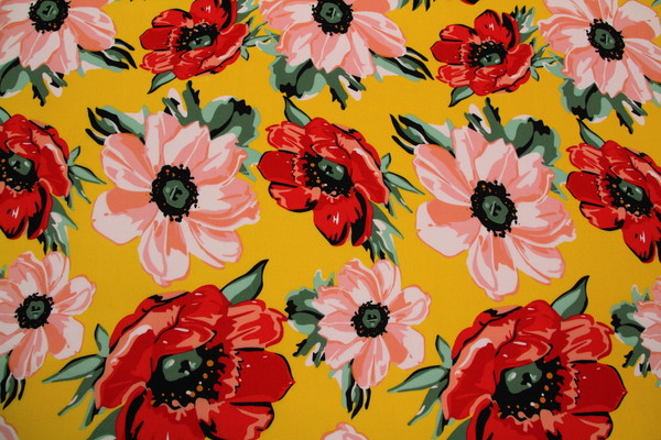 Bright Flowers on Bright Yellow Printed Rayon