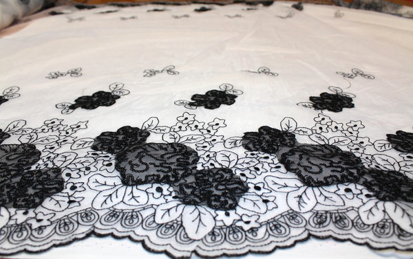 Lovely Embroidered Organza - Black & White Double Scalloped Edge