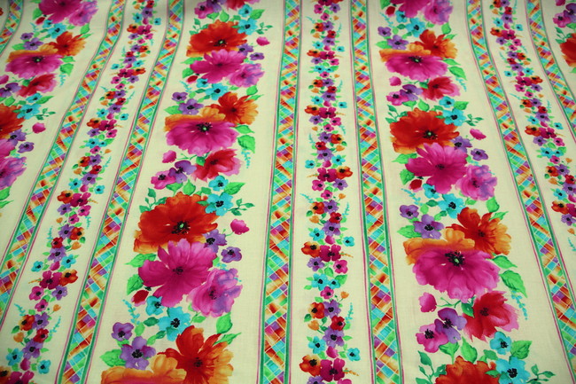 Bright Floral Stripes Printed Cotton New Image