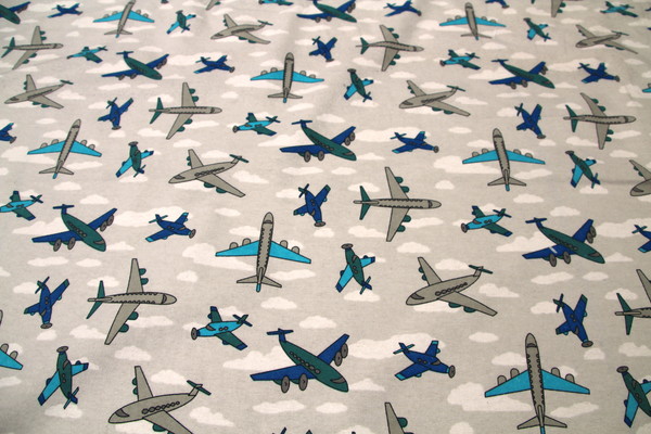 Planes on Grey Printed Flannelette