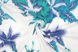 Turquoise, Teal & Blue Hibiscus on White Hawaiian Printed Rayon