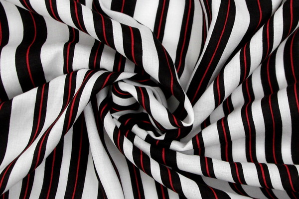 Black & Red Stripe on Ivory Rayon
