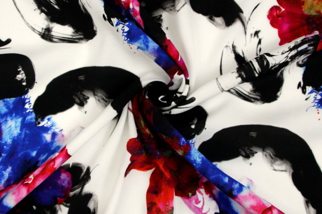 Bright Abstract Floral on White Digital Printed Viscose