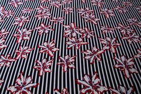 Floral on Navy & White Striped Rayon