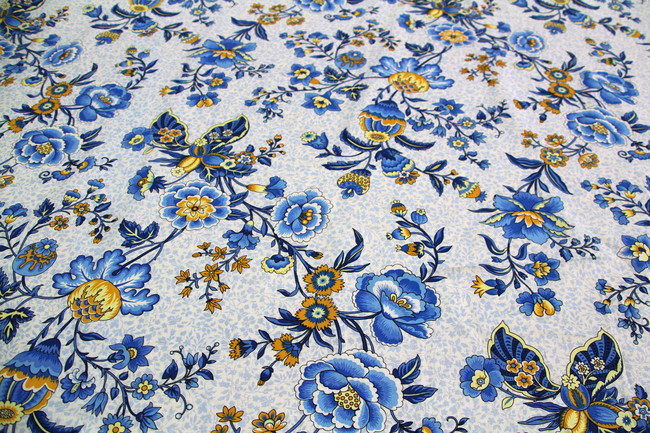 Blue & Gold Floral Printed Cotton New Image