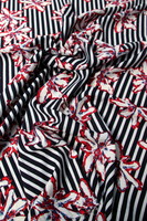  Floral on Navy & White Striped Rayon