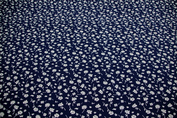 Navy & White Flower Printed Rayon New Image