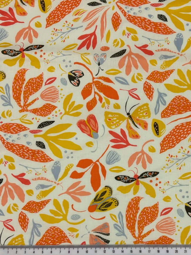 Citrus Flowers & Butterflies Printed Cotton