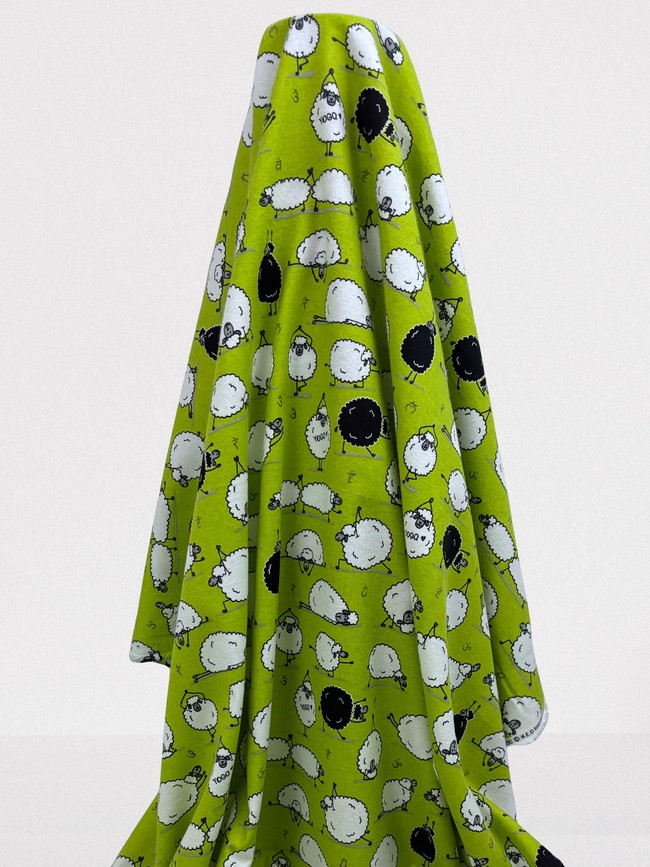 Sheep Yoga on Lemon Lime Winceyette