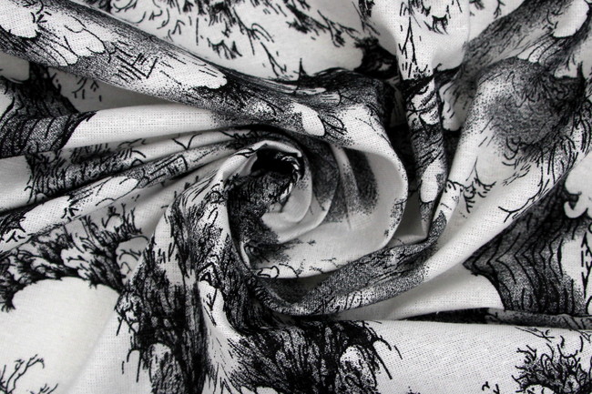 Black & White Graphic Tree Printed Linen Blend