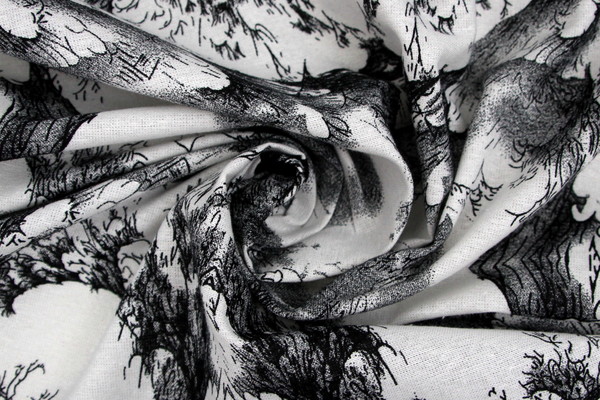 Black & White Graphic Tree Printed Linen Blend