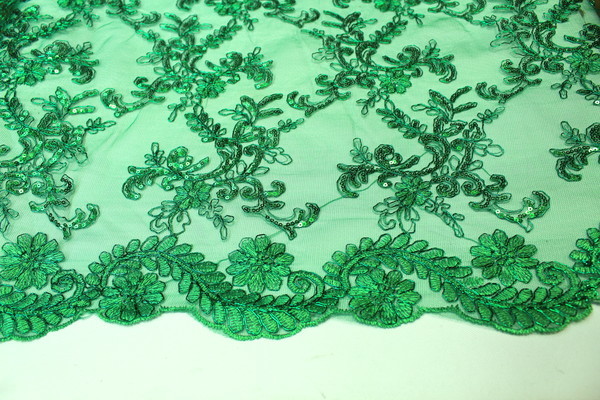 Beautiful Embellished Tulle with Scalloped Edge - Green
