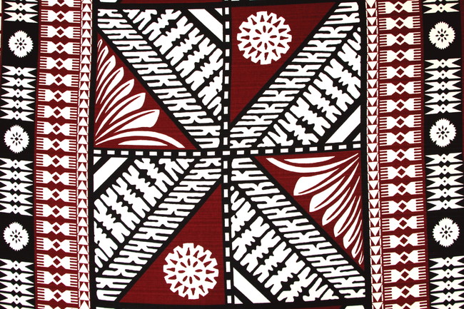 Maroon & Black Tapa Design on Ivory Dobby Cotton