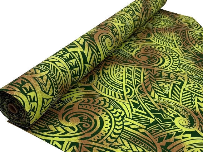 Forest Green & Fawn on Yellow Green Pacific Island Cotton Dobby