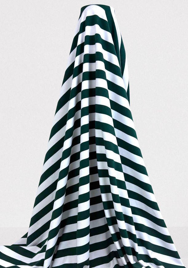 Bottle Green & White Striped Cotton Lycra