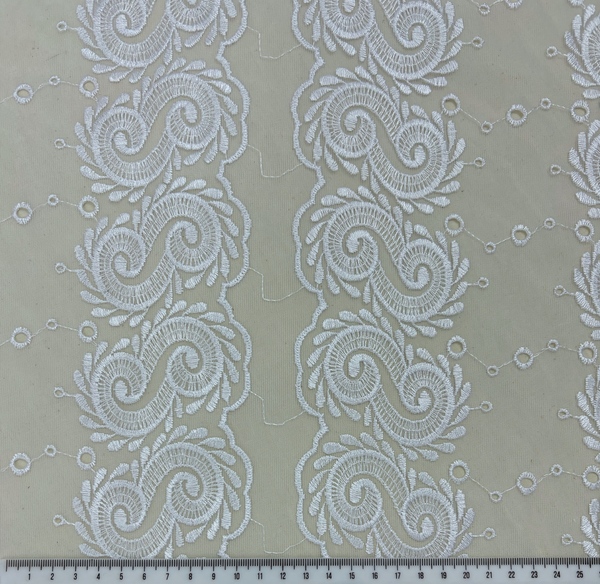White Paisley Embroidered Tulle