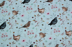 Bird-song on Blue Premium Printed Cotton