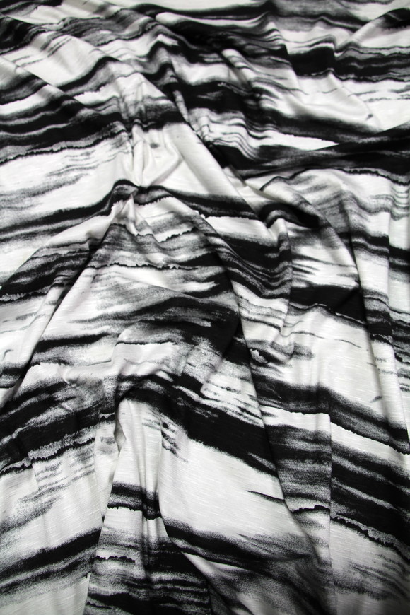 Black, Grey & Ivory Haze Printed Stretch Viscose Knit