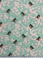 Miniature Birds on Mint Green Printed Cotton