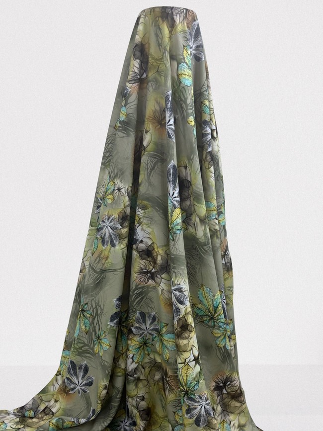 Smokey Forest Floral - Greens & Yellow Rayon