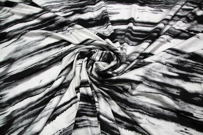 Black, Grey & Ivory Haze Printed Stretch Viscose Knit