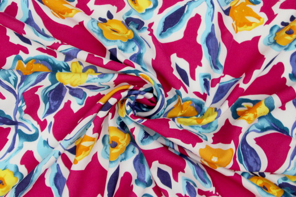 Summer Bright Floral on White Printed Rayon