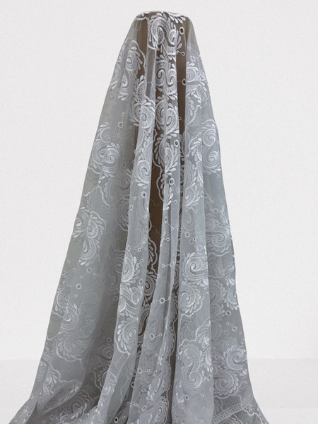 White Paisley Embroidered Tulle
