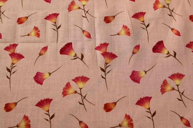 Trumpet Flower Print on Peach Cotton