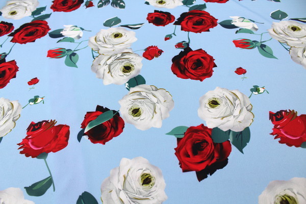 Large Vintage Rose Digital Printed Polyester - Vintage Blue