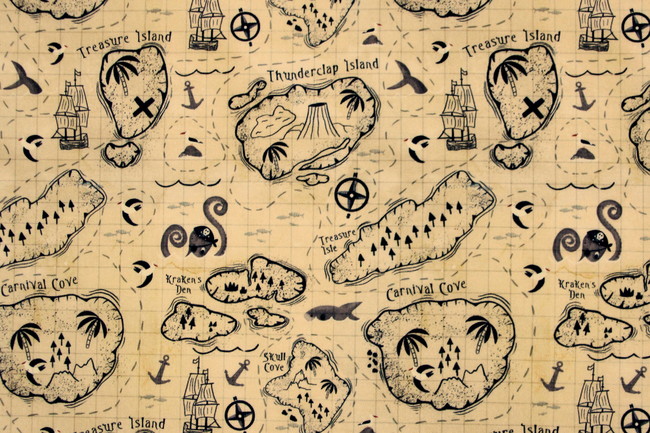 A Pirates Adventure Treasure Map Printed Cotton