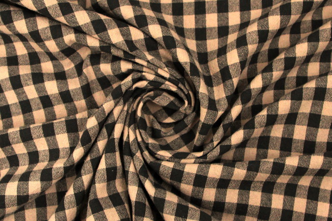 Beige & Mouse Gingham Cotton Slub 