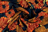 Autumn Toned Floral on Dark Navy Printed Rayon