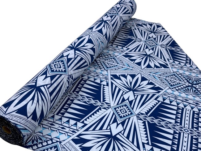 Mid-Airforce Blue & Aqua on White Pacific Island Cotton Dobby