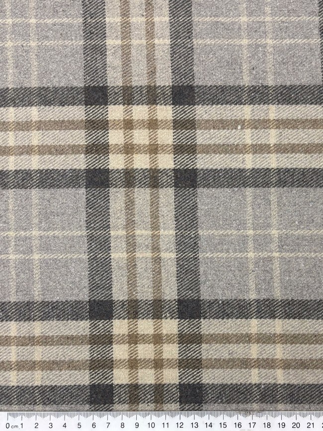 Grey & Neutral Tones Tartan Check Brushed Wool Blend